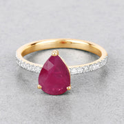 Bids.com 1.68 Carat Genuine Ruby and White Diamond 14K Yellow Gold Ring Rings