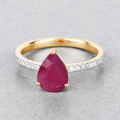 Bids.com 1.68 Carat Genuine Ruby and White Diamond 14K Yellow Gold Ring Rings
