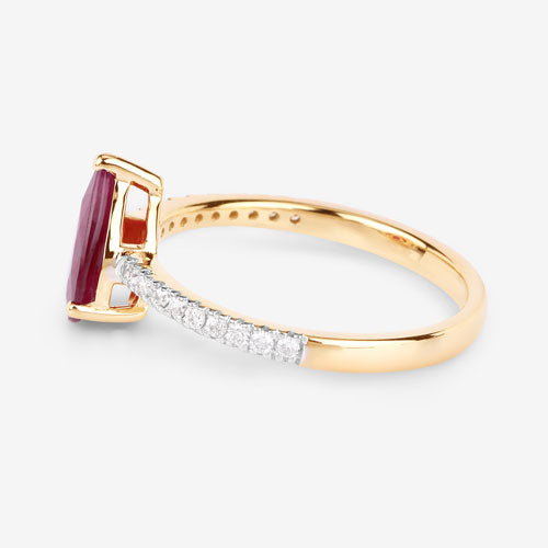 Bids.com 1.68 Carat Genuine Ruby and White Diamond 14K Yellow Gold Ring Rings