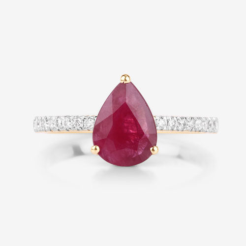 Bids.com 1.68 Carat Genuine Ruby and White Diamond 14K Yellow Gold Ring Rings