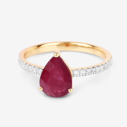 Bids.com 1.68 Carat Genuine Ruby and White Diamond 14K Yellow Gold Ring Rings