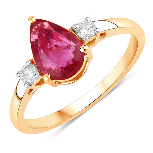 Bids.com 1.08 Carat Genuine Ruby and White Diamond 14K Yellow Gold Ring Rings