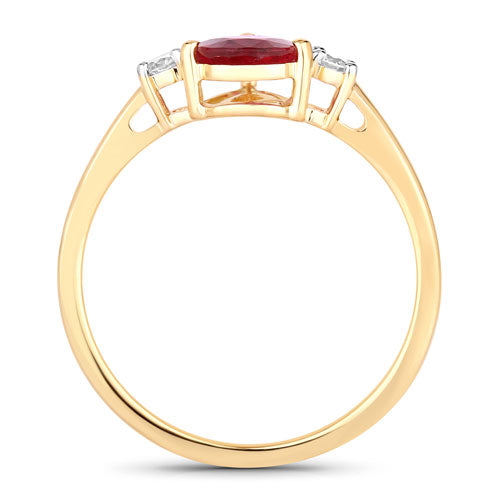 Bids.com 1.08 Carat Genuine Ruby and White Diamond 14K Yellow Gold Ring Rings