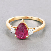 Bids.com 1.08 Carat Genuine Ruby and White Diamond 14K Yellow Gold Ring Rings
