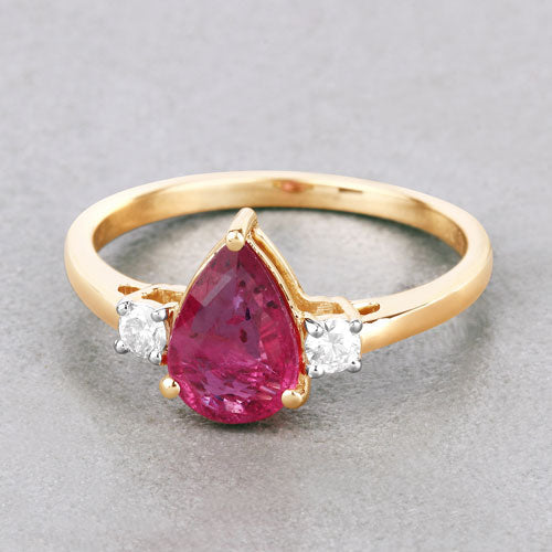 Bids.com 1.08 Carat Genuine Ruby and White Diamond 14K Yellow Gold Ring Rings