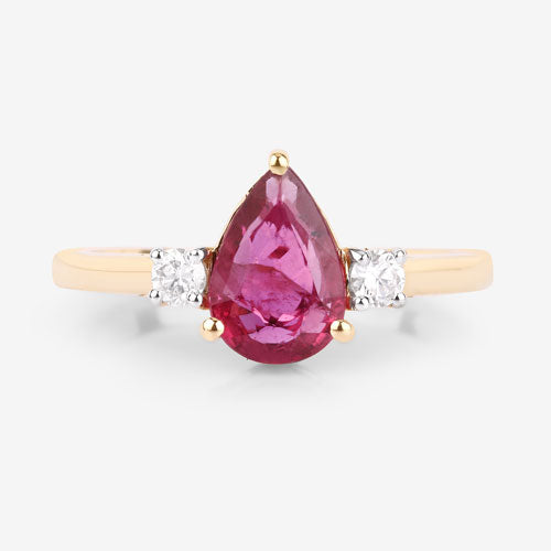 Bids.com 1.08 Carat Genuine Ruby and White Diamond 14K Yellow Gold Ring Rings