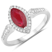 Bids.com 0.96 Carat Genuine Ruby and White Diamond 14K White Gold Ring Rings