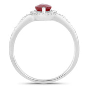 Bids.com 0.96 Carat Genuine Ruby and White Diamond 14K White Gold Ring Rings