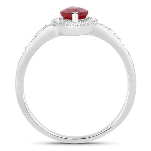 Bids.com 0.96 Carat Genuine Ruby and White Diamond 14K White Gold Ring Rings