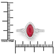 Bids.com 0.96 Carat Genuine Ruby and White Diamond 14K White Gold Ring Rings