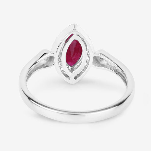 Bids.com 0.96 Carat Genuine Ruby and White Diamond 14K White Gold Ring Rings