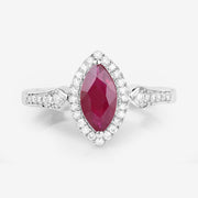 Bids.com 0.96 Carat Genuine Ruby and White Diamond 14K White Gold Ring Rings