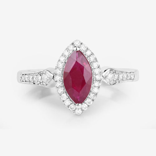 Bids.com 0.96 Carat Genuine Ruby and White Diamond 14K White Gold Ring Rings