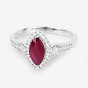 Bids.com 0.96 Carat Genuine Ruby and White Diamond 14K White Gold Ring Rings
