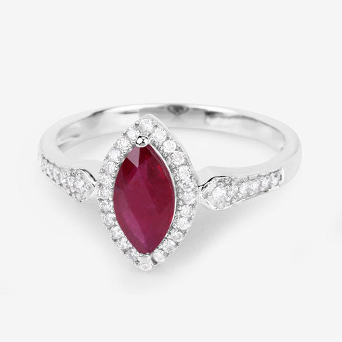 Bids.com 0.96 Carat Genuine Ruby and White Diamond 14K White Gold Ring Rings