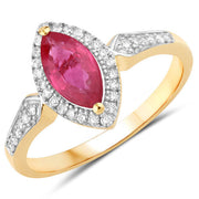 Bids.com 0.96 Carat Genuine Ruby and White Diamond 14K Yellow Gold Ring Rings
