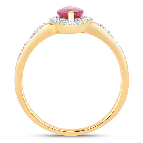 Bids.com 0.96 Carat Genuine Ruby and White Diamond 14K Yellow Gold Ring Rings