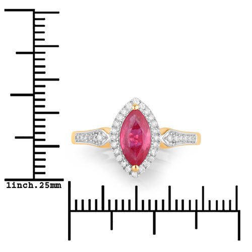 Bids.com 0.96 Carat Genuine Ruby and White Diamond 14K Yellow Gold Ring Rings