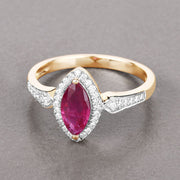 Bids.com 0.96 Carat Genuine Ruby and White Diamond 14K Yellow Gold Ring Rings