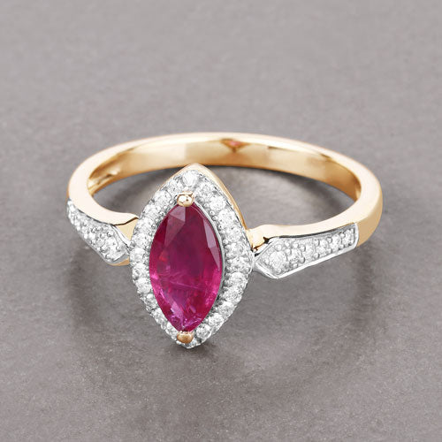 Bids.com 0.96 Carat Genuine Ruby and White Diamond 14K Yellow Gold Ring Rings