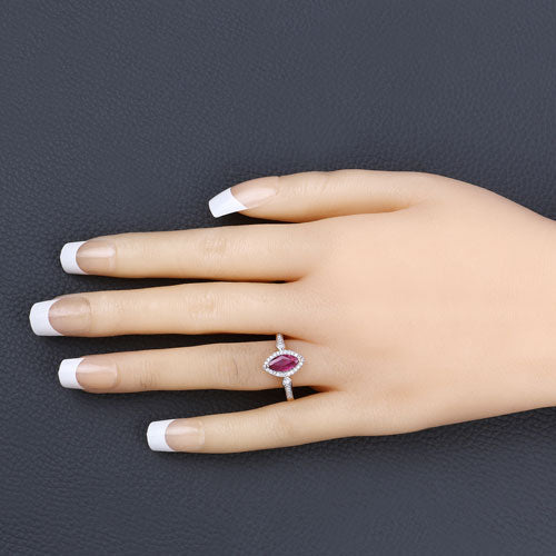 Bids.com 0.96 Carat Genuine Ruby and White Diamond 14K Yellow Gold Ring Rings