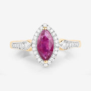 Bids.com 0.96 Carat Genuine Ruby and White Diamond 14K Yellow Gold Ring Rings