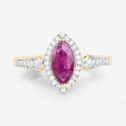 Bids.com 0.96 Carat Genuine Ruby and White Diamond 14K Yellow Gold Ring Rings
