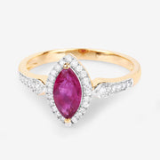 Bids.com 0.96 Carat Genuine Ruby and White Diamond 14K Yellow Gold Ring Rings