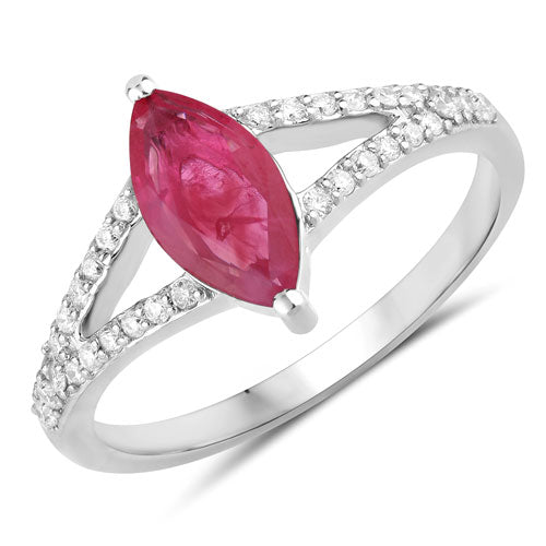 Bids.com 1.58 Carat Genuine Ruby and White Diamond 14K White Gold Ring Rings