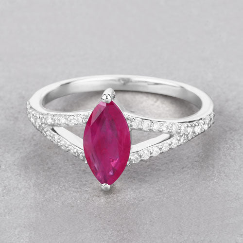 Bids.com 1.58 Carat Genuine Ruby and White Diamond 14K White Gold Ring Rings