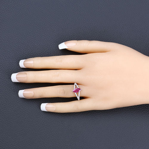 Bids.com 1.58 Carat Genuine Ruby and White Diamond 14K White Gold Ring Rings