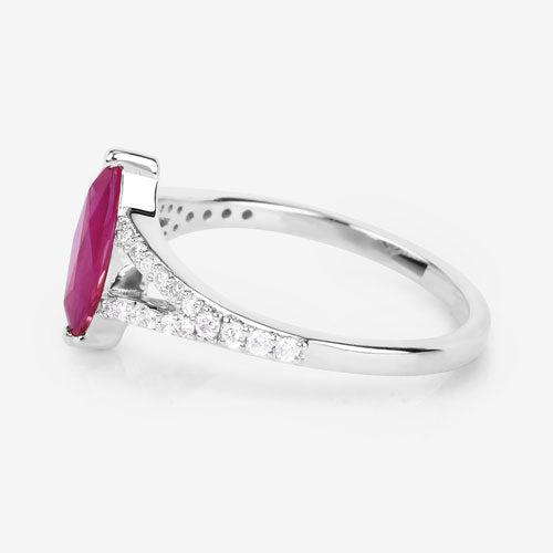 Bids.com 1.58 Carat Genuine Ruby and White Diamond 14K White Gold Ring Rings
