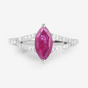 Bids.com 1.58 Carat Genuine Ruby and White Diamond 14K White Gold Ring Rings