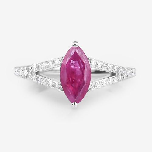 Bids.com 1.58 Carat Genuine Ruby and White Diamond 14K White Gold Ring Rings