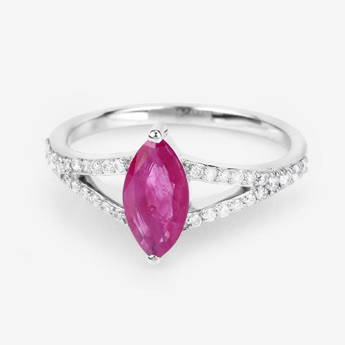 Bids.com 1.58 Carat Genuine Ruby and White Diamond 14K White Gold Ring Rings