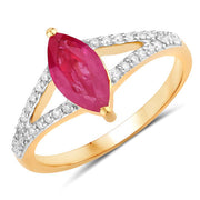 Bids.com 1.58 Carat Genuine Ruby and White Diamond 14K Yellow Gold Ring Rings