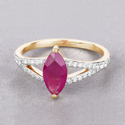Bids.com 1.58 Carat Genuine Ruby and White Diamond 14K Yellow Gold Ring Rings
