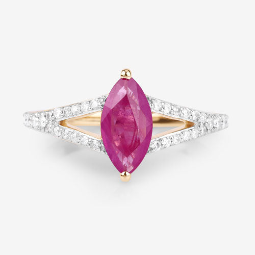 Bids.com 1.58 Carat Genuine Ruby and White Diamond 14K Yellow Gold Ring Rings