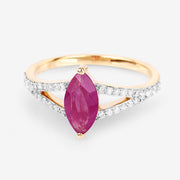 Bids.com 1.58 Carat Genuine Ruby and White Diamond 14K Yellow Gold Ring Rings