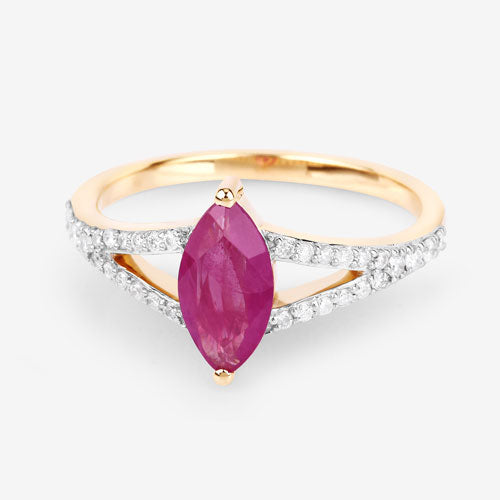 Bids.com 1.58 Carat Genuine Ruby and White Diamond 14K Yellow Gold Ring Rings