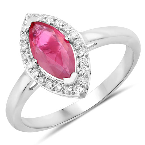 Bids.com 1.57 Carat Genuine Ruby and White Diamond 14K White Gold Ring Rings
