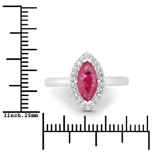 Bids.com 1.57 Carat Genuine Ruby and White Diamond 14K White Gold Ring Rings