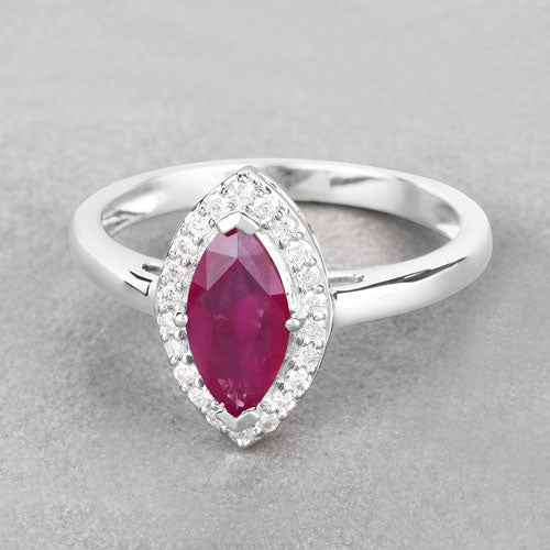 Bids.com 1.57 Carat Genuine Ruby and White Diamond 14K White Gold Ring Rings