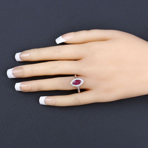 Bids.com 1.57 Carat Genuine Ruby and White Diamond 14K White Gold Ring Rings