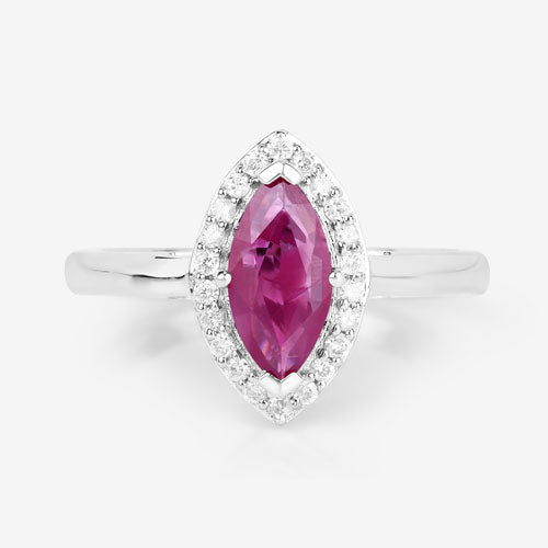 Bids.com 1.57 Carat Genuine Ruby and White Diamond 14K White Gold Ring Rings
