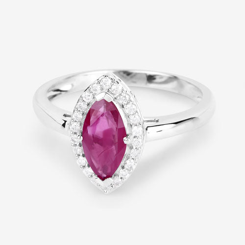 Bids.com 1.57 Carat Genuine Ruby and White Diamond 14K White Gold Ring Rings