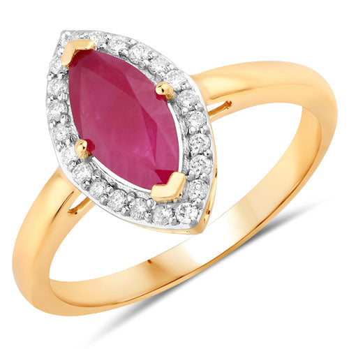 Bids.com 1.57 Carat Genuine Ruby and White Diamond 14K Yellow Gold Ring Rings