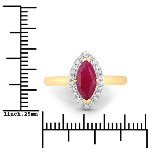 Bids.com 1.57 Carat Genuine Ruby and White Diamond 14K Yellow Gold Ring Rings