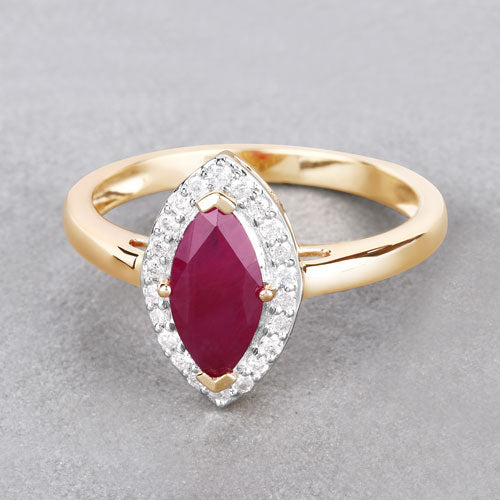 Bids.com 1.57 Carat Genuine Ruby and White Diamond 14K Yellow Gold Ring Rings