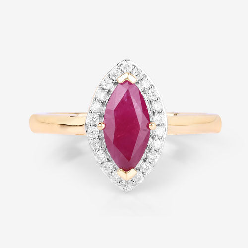 Bids.com 1.57 Carat Genuine Ruby and White Diamond 14K Yellow Gold Ring Rings
